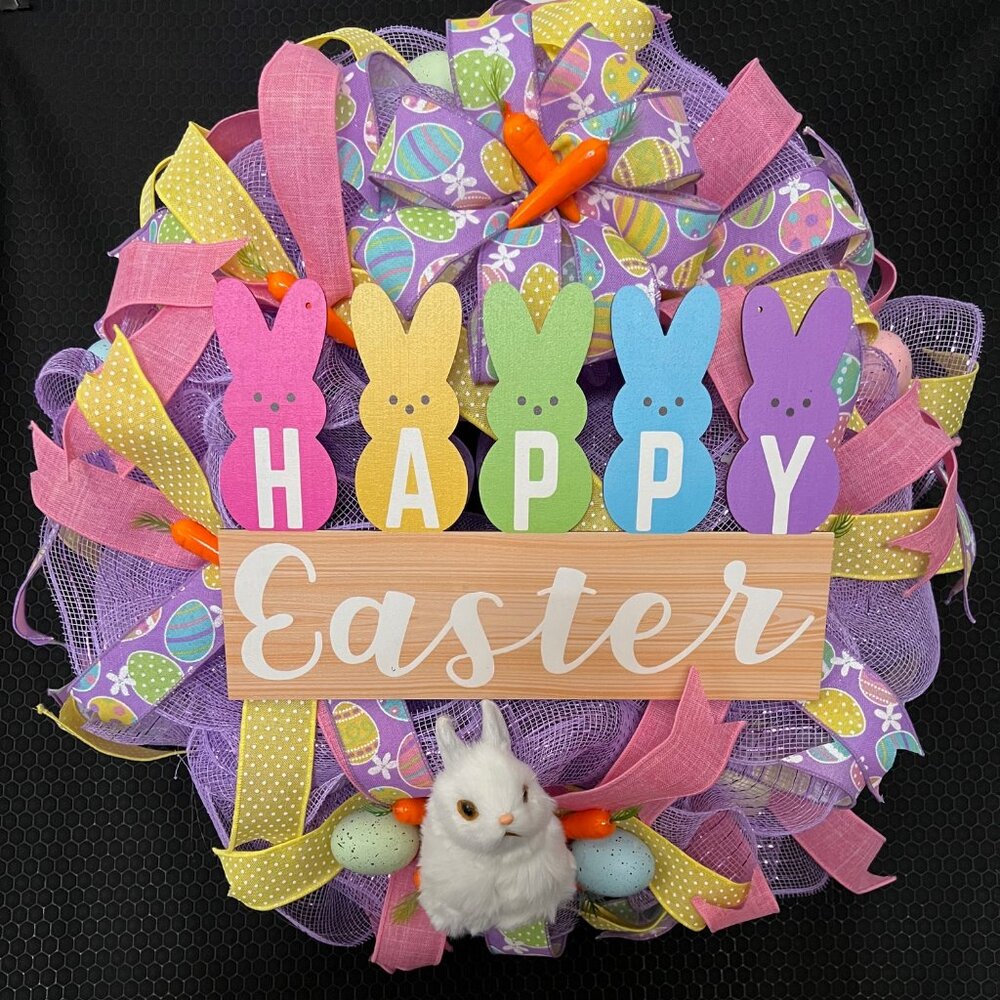 Easter Wreath with Bunny Made of Deco Mesh - Picture 2 of 2